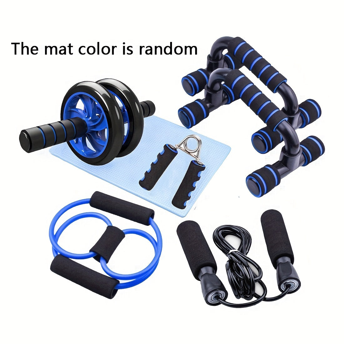 7-Piece Fitness Set: Ab Wheel, Push Up Bars, Grip Trainer, Tension Band