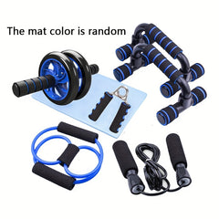 7-Piece Fitness Set: Ab Wheel, Push Up Bars, Grip Trainer, Tension Band