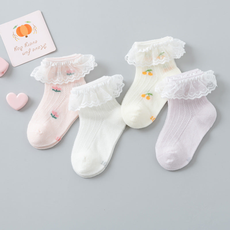 4 Pairs Lace Ruffle Socks for Baby Girls Kids Toddlers Children