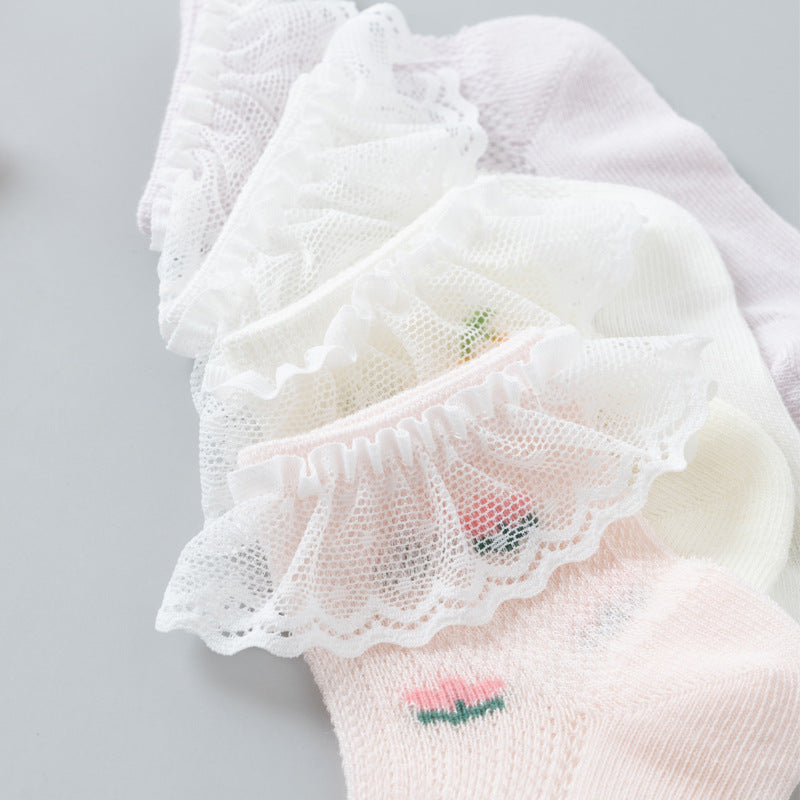 4 Pairs Lace Ruffle Socks for Baby Girls Kids Toddlers Children