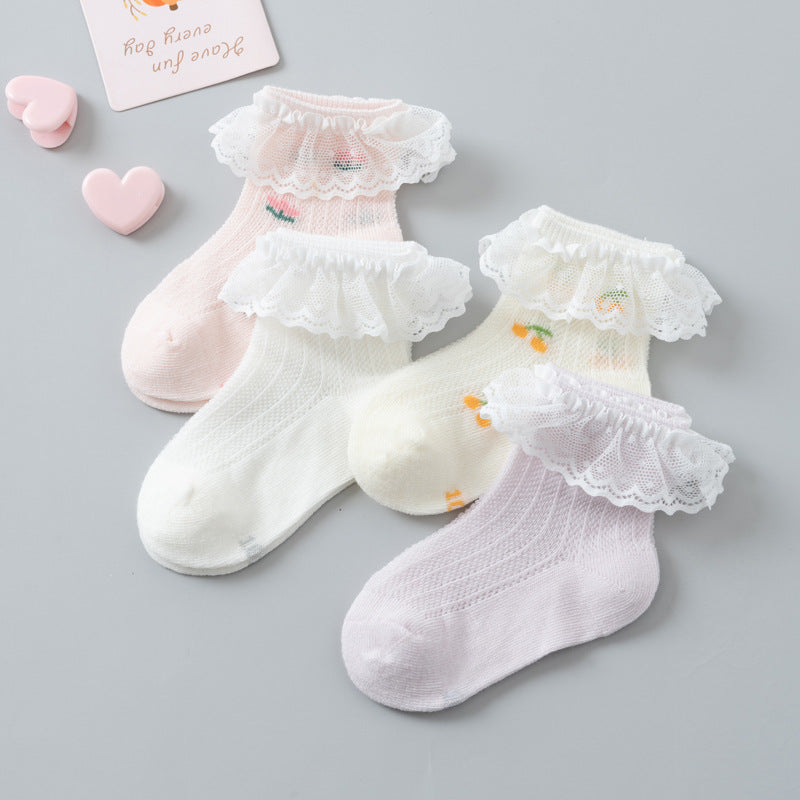 4 Pairs Lace Ruffle Socks for Baby Girls Kids Toddlers Children
