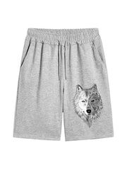 Wolf Pattern Men's Comfy Loose Drawstring Shorts