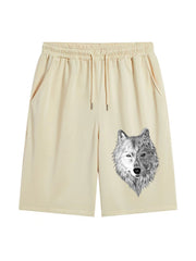 Wolf Pattern Men's Comfy Loose Drawstring Shorts