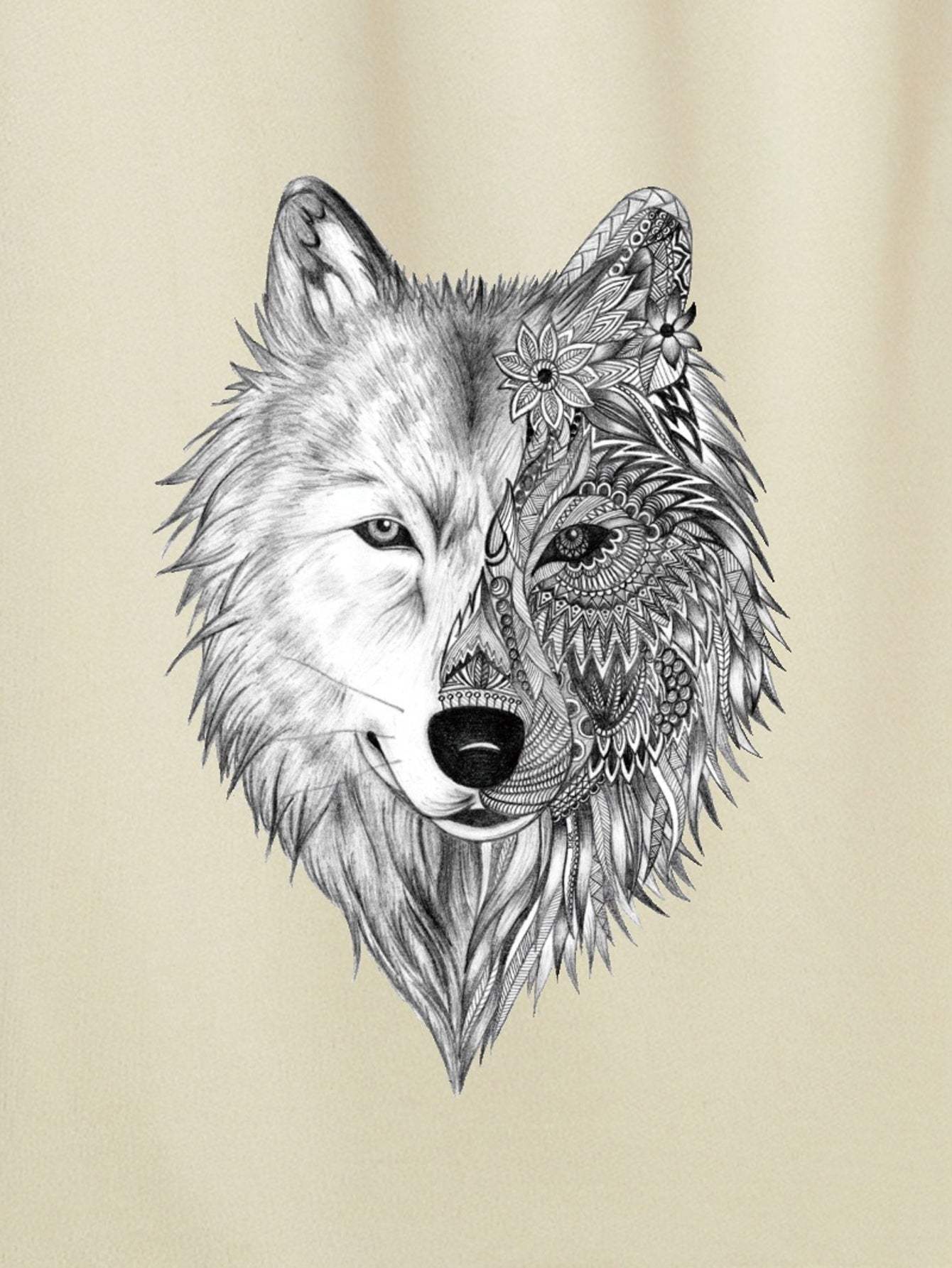Wolf Pattern Men's Comfy Loose Drawstring Shorts