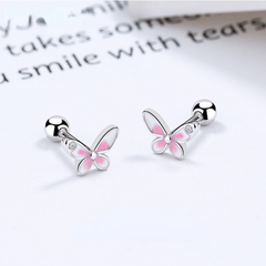 S925 Sterling Silver Pink Butterfly Stud Earrings