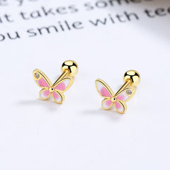 S925 Sterling Silver Pink Butterfly Stud Earrings