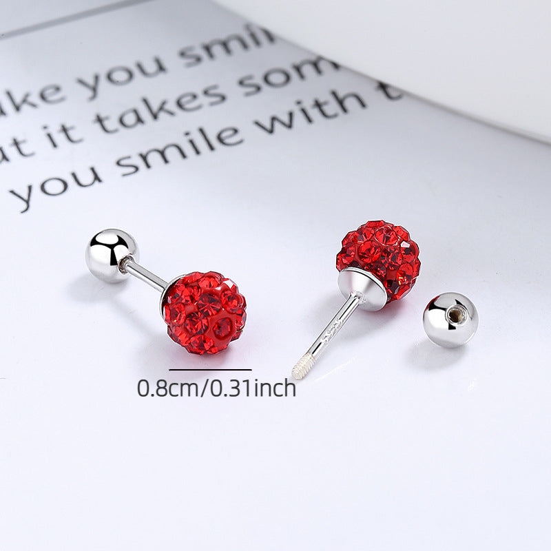 S925 Silver Red Ball Earrings Zircon Thread Bead Earrings Girls Jewelry