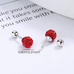 S925 Silver Red Ball Earrings Zircon Thread Bead Earrings Girls Jewelry