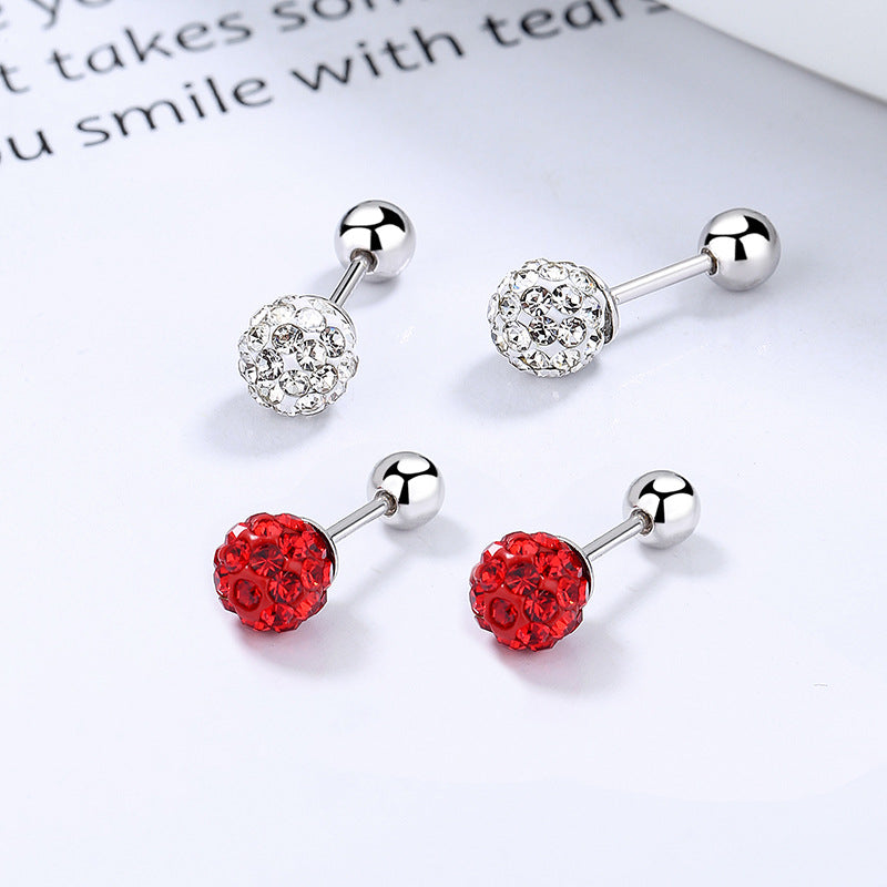 S925 Silver Red Ball Earrings Zircon Thread Bead Earrings Girls Jewelry