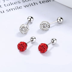 S925 Silver Red Ball Earrings Zircon Thread Bead Earrings Girls Jewelry