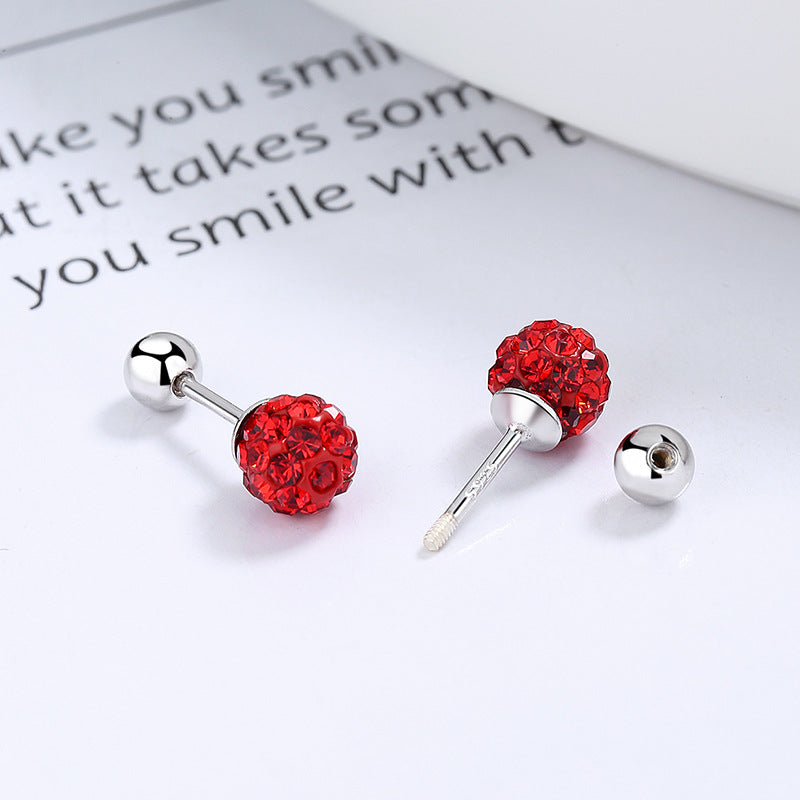 S925 Silver Red Ball Earrings Zircon Thread Bead Earrings Girls Jewelry
