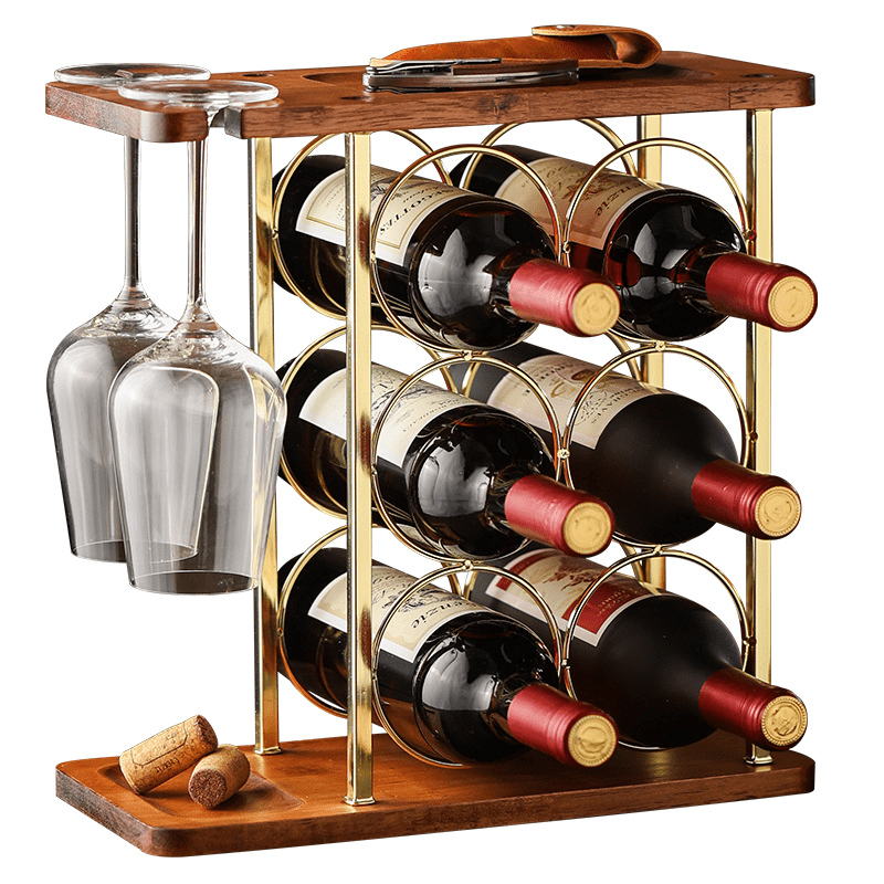 Small Wood Wine Rack with Glass Holder Countertop Stand