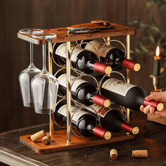 Small Wood Wine Rack with Glass Holder Countertop Stand