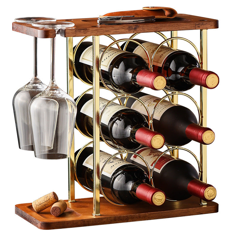 Small Wood Wine Rack with Glass Holder Countertop Stand
