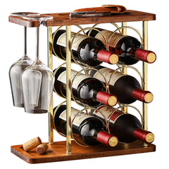 Small Wood Wine Rack with Glass Holder Countertop Stand