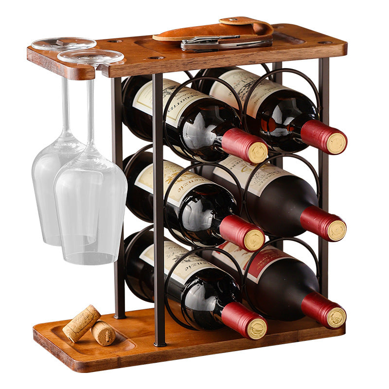 Small Wood Wine Rack with Glass Holder Countertop Stand