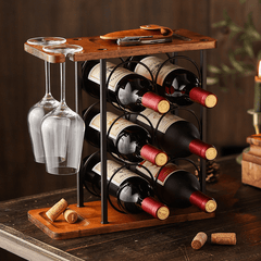 Small Wood Wine Rack with Glass Holder Countertop Stand