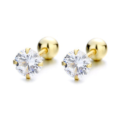 S925 Sterling Silver Zirconia Stud Earrings Girls Buckle Screw Pattern
