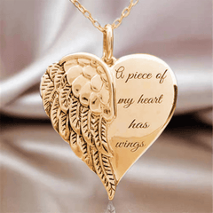 Vintage Funky Engraved Letter Wing Heart Pendant Necklace