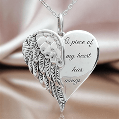 Vintage Funky Engraved Letter Wing Heart Pendant Necklace