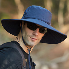 Men's Waterproof Wide Brim Bucket Hat with Chin Strap for Summer Fishing