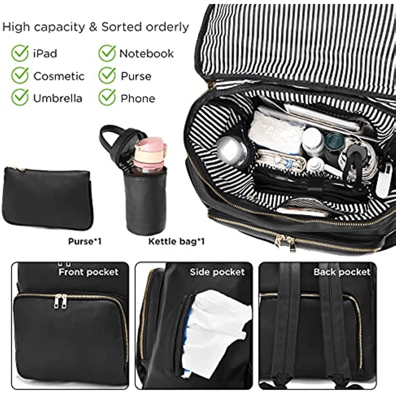 Stylish Leather Backpack for Women - Travel, Baby Care, Wet Clothes