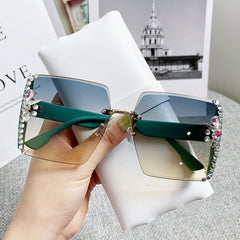 Rhinestone Rimless Sunglasses for Women Gradient UV400 Sun Shades