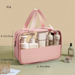 Pink Waterproof Cosmetic Bag Lightweight Portable Faux Leather Beach Essentials