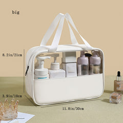 Pink Waterproof Cosmetic Bag Lightweight Portable Faux Leather Beach Essentials
