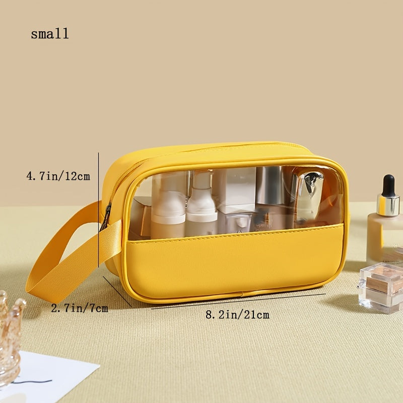 Pink Waterproof Cosmetic Bag Lightweight Portable Faux Leather Beach Essentials