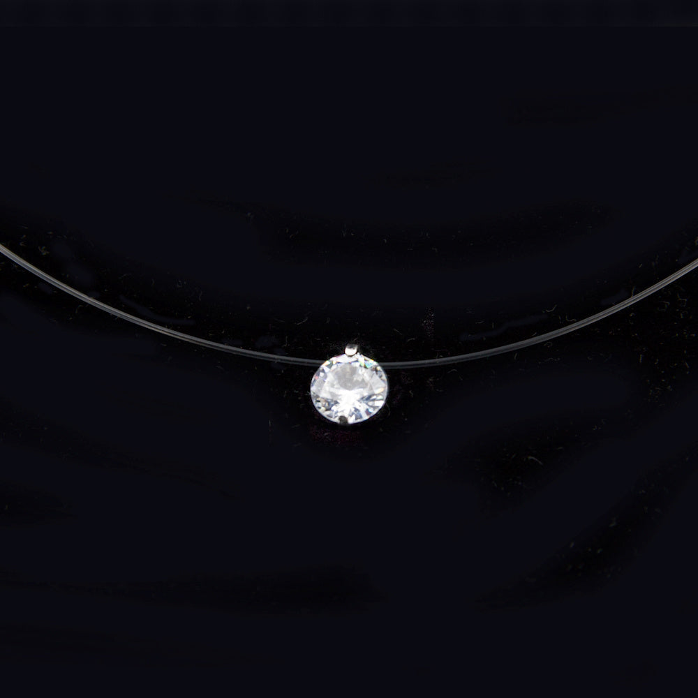 Silver Transparent Fishing Line Necklace with Zircon Mermaid Tear
