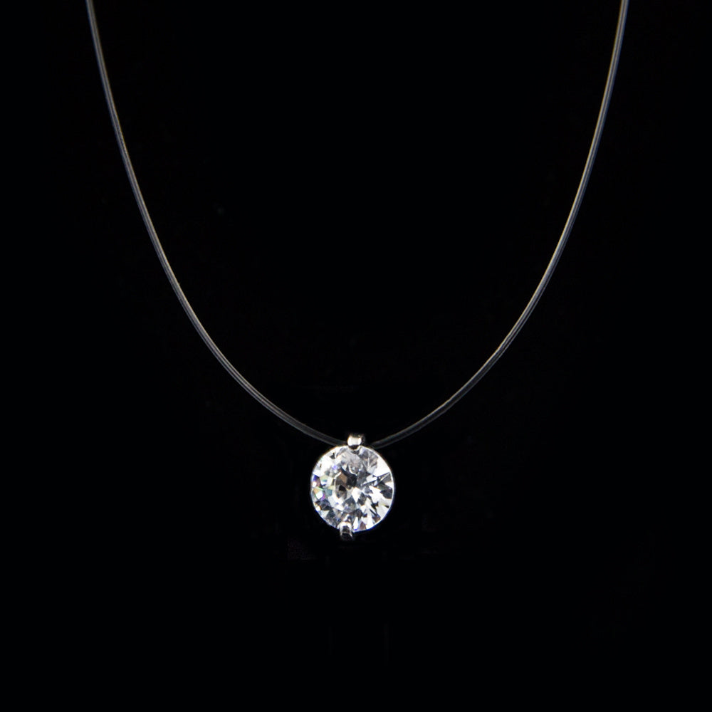 Silver Transparent Fishing Line Necklace with Zircon Mermaid Tear