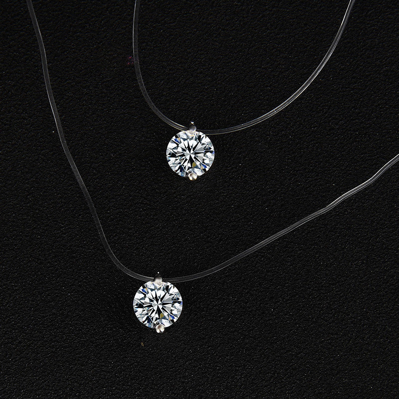 Silver Transparent Fishing Line Necklace with Zircon Mermaid Tear