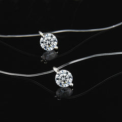 Silver Transparent Fishing Line Necklace with Zircon Mermaid Tear