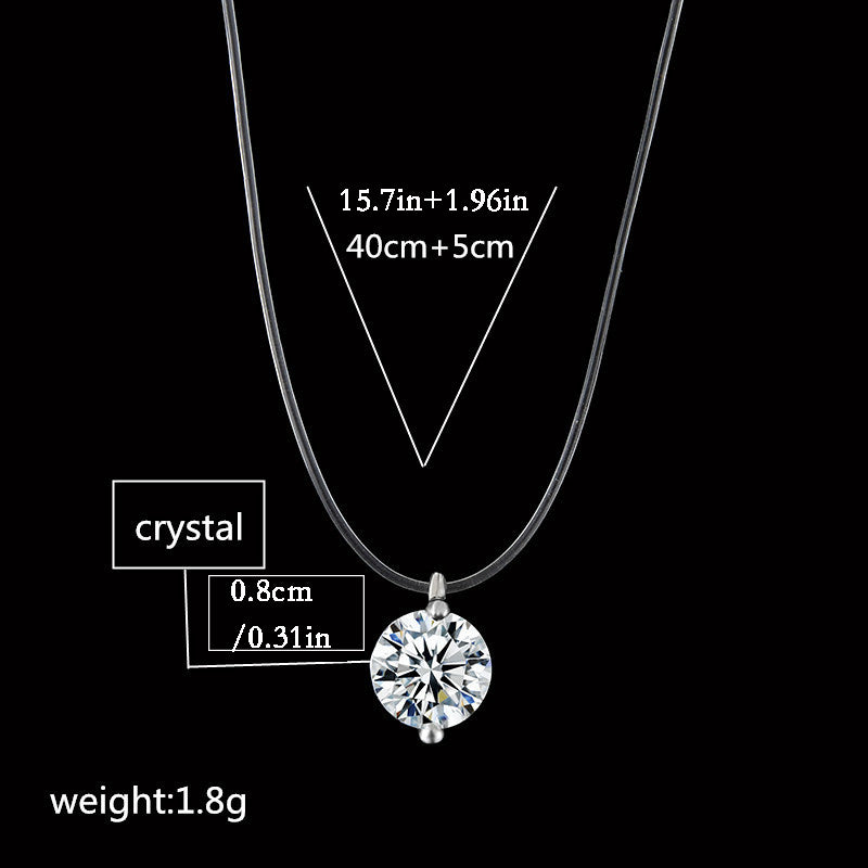 Silver Transparent Fishing Line Necklace with Zircon Mermaid Tear