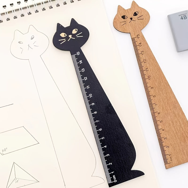 Cartoon Cat Wooden Ruler, Creative Drawing Tool