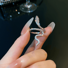 Gothic Snake Wrap Ring with Rhinestones Adjustable