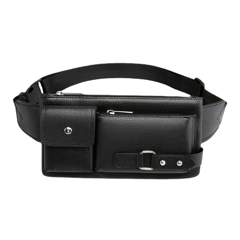 Men's PU Leather Waist Bag for Outdoor Travel and Hiking