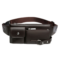 Men's PU Leather Waist Bag for Outdoor Travel and Hiking