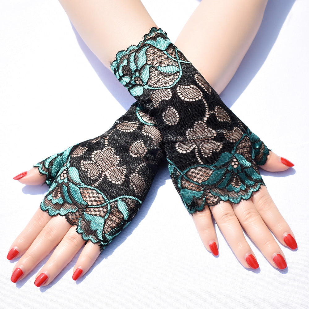 Lace Floral Pattern Short Gloves for Wedding Prom Party