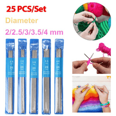 6pcs 7.87in Double-Ended Stainless Steel Knitting Needle Set