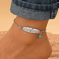 Ethnic Style Feather Anklet Female Leaf Anklet Foot Jewelry