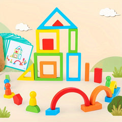 Wooden Rainbow Blocks Puzzle DIY Educational Stack Blocks