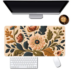 Flower Painting Mouse Pad Extended Large Mat Keyboard Stitched Edge