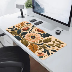 Flower Painting Mouse Pad Extended Large Mat Keyboard Stitched Edge