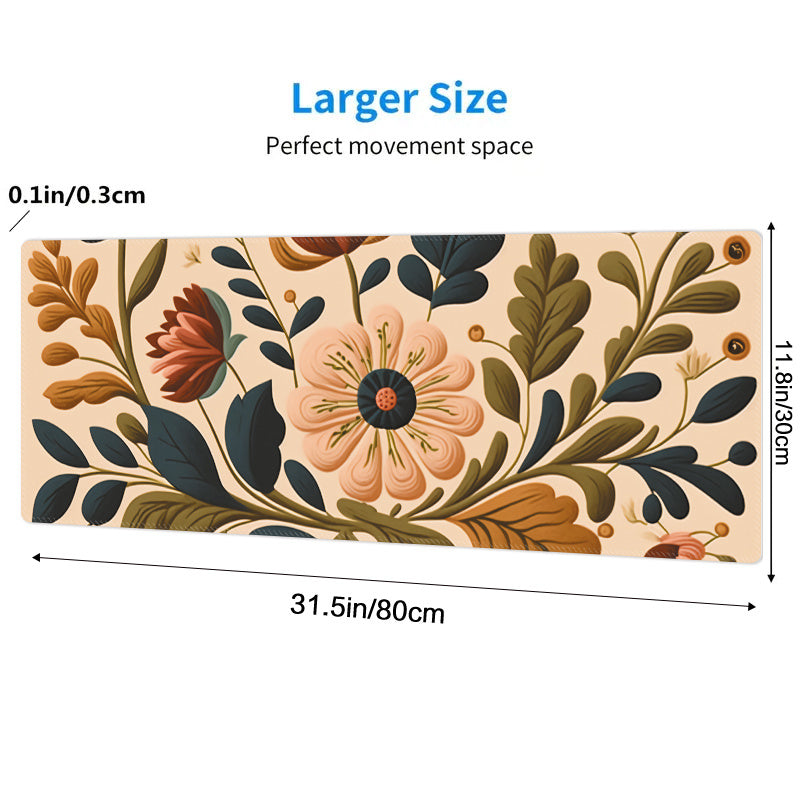 Flower Painting Mouse Pad Extended Large Mat Keyboard Stitched Edge