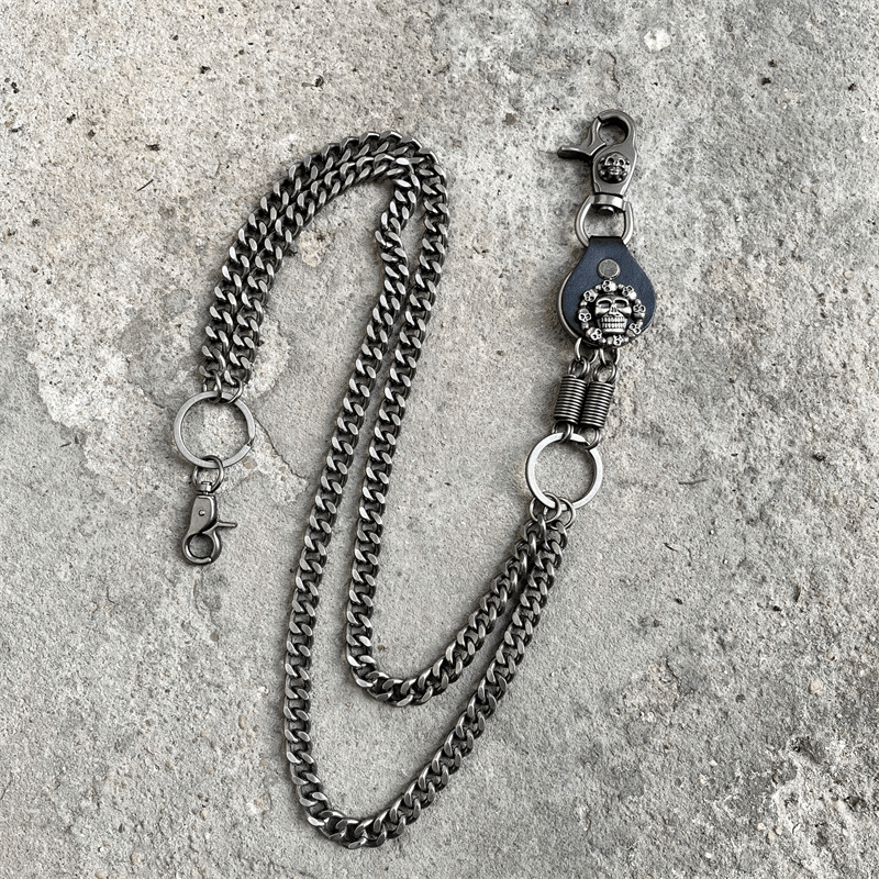 Men's Skull Jean Biker Wallet Belts Chain Gothic Rock Pants Waist Key