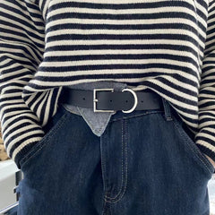 Square Pin Buckle Casual Belt Unisex Solid Vintage Waistband