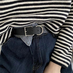 Square Pin Buckle Casual Belt Unisex Solid Vintage Waistband