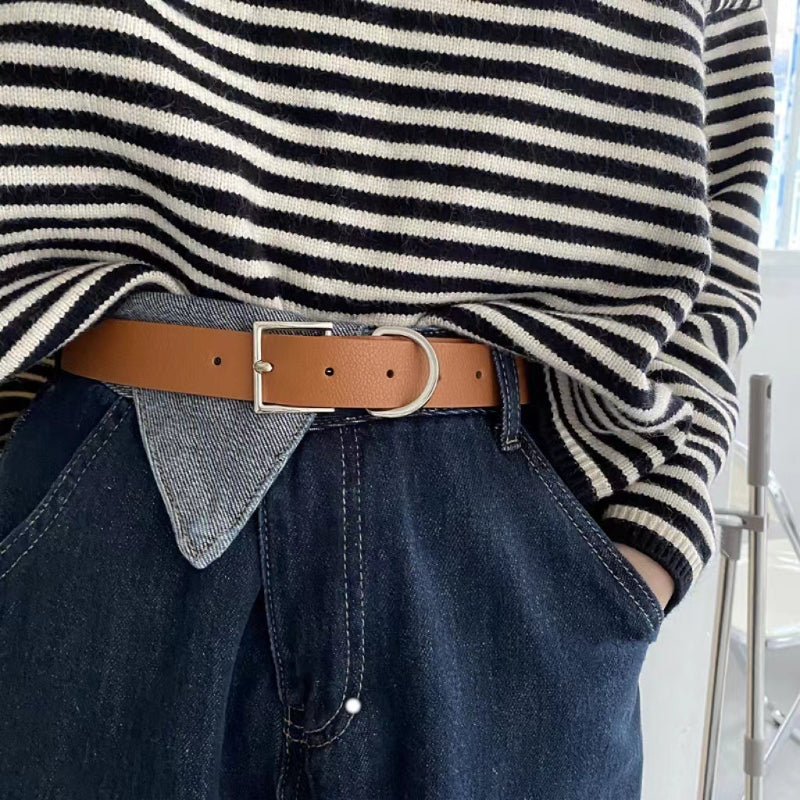 Square Pin Buckle Casual Belt Unisex Solid Vintage Waistband